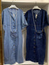Denim Button Long Maxi Dress With Mini Phone Bags